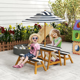 Kids Table and Chair Set Wooden Kids Outdoor Table Set with Removable Umbrella for 4 Kids Ages 3-8 Years Old
